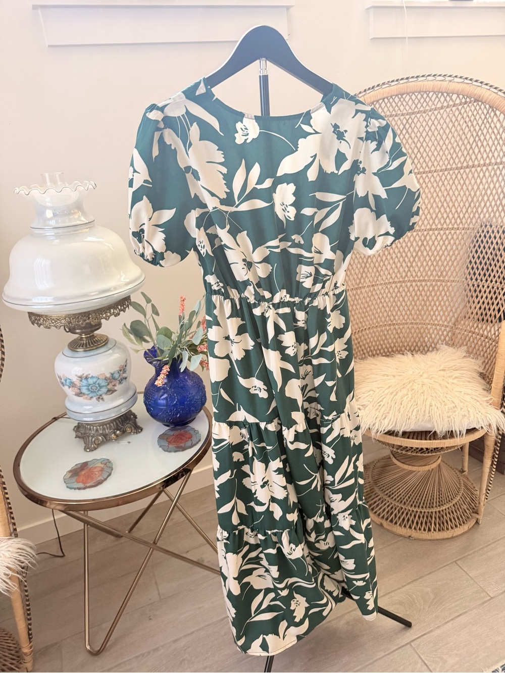 Green & White Floral Midi Dress | Cottagecore Tea Party Dress | Size Medium 🌿🤍 - Picture 4 of 4